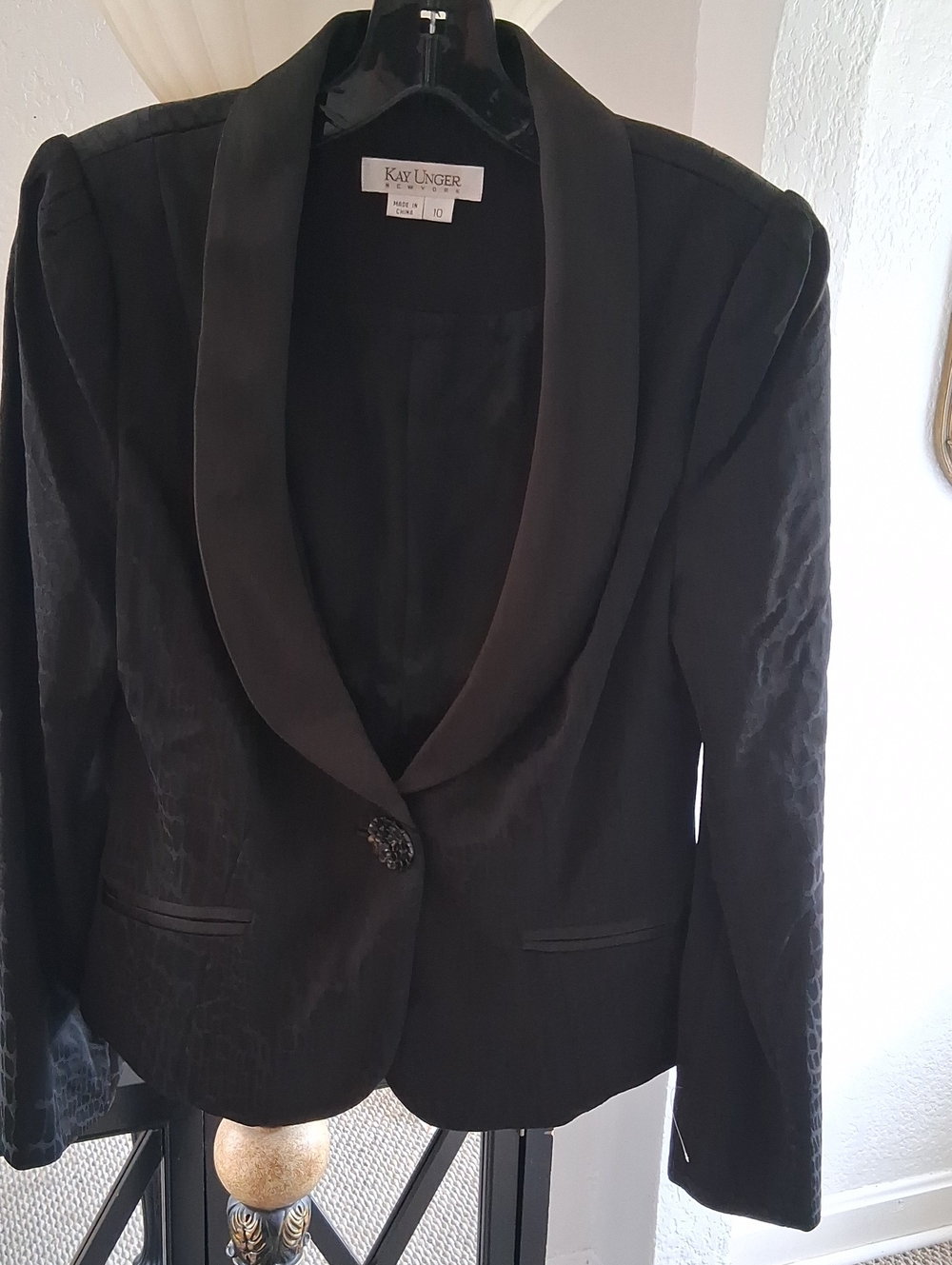 Kay Unger Black Satin Shawl Collar Blazer